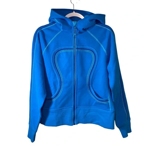 Lululemon Scuba Hoodie -Turquoise Blue Logo Hooded - Size 10 - Next to new - Picture 2 of 7